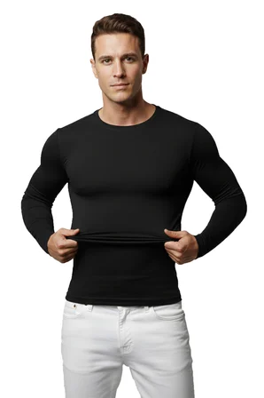 RizzUP Siyah Dar Kalıp Likralı %90 Pamuk Erkek Sweatshirt – Vücuda Oturan İnce Penye Sweat 2300423
