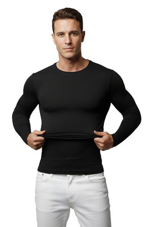 RizzUP Siyah Dar Kalıp Likralı %90 Pamuk Erkek Sweatshirt – Vücuda Oturan İnce Penye Sweat 2300423
