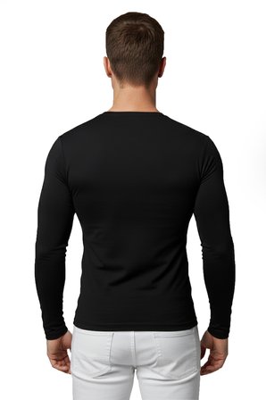 RizzUP Siyah Dar Kalıp Likralı %90 Pamuk Erkek Sweatshirt – Vücuda Oturan İnce Penye Sweat 2300423