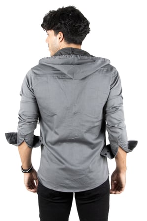 RizzUP Füme Kapüşonlu Likralı Kot Gömlek – Slim Fit Çıt Çıt Kapamalı Erkek Gömlek 2300396