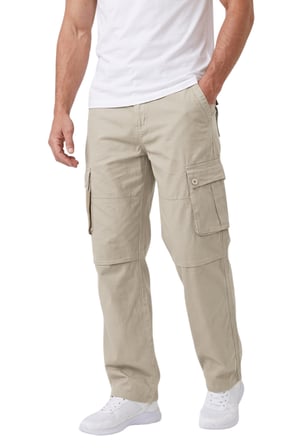 RizzUP Erkek Relaxed Fit Bol Kesim Likralı Açık Gri Outdoor Kargo Pantolon – Çok Cepli Geniş Paça 1705421