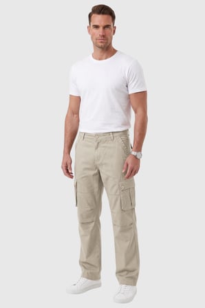 RizzUP Erkek Relaxed Fit Bol Kesim Likralı Açık Gri Outdoor Kargo Pantolon – Çok Cepli Geniş Paça 1705421