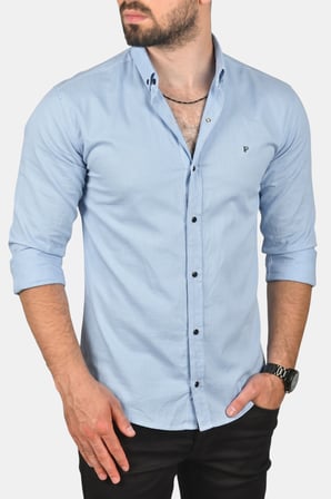 RizzUP Buz Mavisi Slim Fit Likralı Çıtçıt Kapama Pamuklu Erkek Gömlek – Modern Dar Kesim 2300413