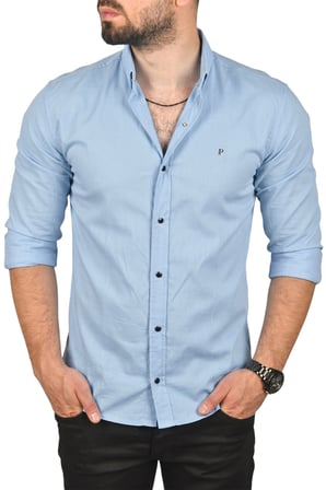 RizzUP Buz Mavisi Slim Fit Likralı Çıtçıt Kapama Pamuklu Erkek Gömlek – Modern Dar Kesim 2300413
