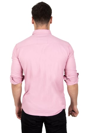 RizzUP Pembe Dar Kesim Likralı Spor Gömlek – Büyük Beden Seçenekli Pamuklu Erkek Gömlek 2300421