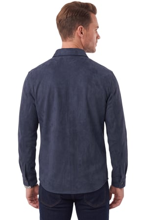 RizzUP Erkek Regular Fit Tüylenmeyen Kırışmayan Lacivert Süet Gömlek – Likralı Çıtçıtlı Çift Cepli 2302329