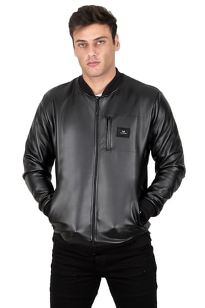 RizzUP Erkek Siyah Dar Kesim Suni Deri Spor Ceket Mont – Kolej Yaka Astarsız Model 230206