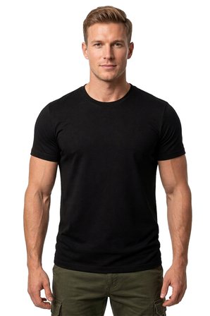 RizzUP Erkek Siyah Slim Fit %90 Pamuk Likralı Yumuşak Dokulu Basic Tişört 1801131
