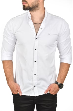 RizzUP Beyaz Slim Fit Likralı Çıtçıt Kapama Pamuklu Erkek Gömlek – Modern Dar Kesim 2300413