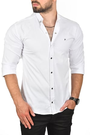 RizzUP Beyaz Slim Fit Likralı Çıtçıt Kapama Pamuklu Erkek Gömlek – Modern Dar Kesim 2300413
