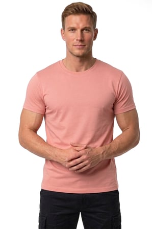 RizzUP Erkek Gülkurusu Slim Fit %90 Pamuk Likralı Yumuşak Dokulu Basic Tişört 1801131