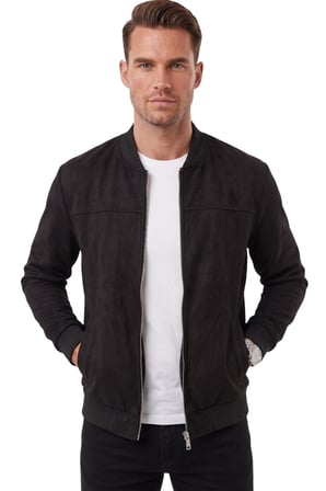 RizzUP Erkek Slim Fit Likralı Siyah Süet Ceket – Kırışmayan Ütü Gerektirmeyen Mevsimlik Mont 2504334