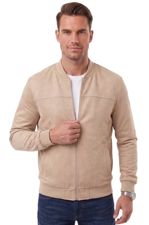 RizzUP Erkek Slim Fit Likralı Bej Süet Ceket – Kırışmayan Ütü Gerektirmeyen Mevsimlik Mont 2504334