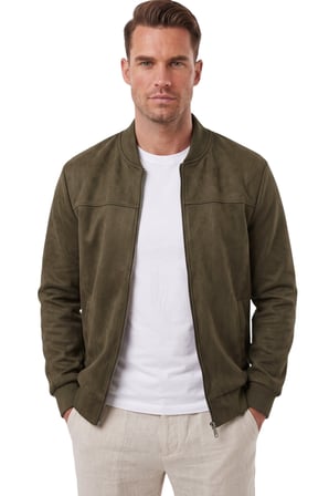 RizzUP Erkek Slim Fit Likralı Haki Süet Ceket – Kırışmayan Ütü Gerektirmeyen Mevsimlik Mont 2504334