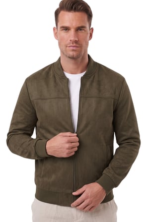 RizzUP Erkek Slim Fit Likralı Haki Süet Ceket – Kırışmayan Ütü Gerektirmeyen Mevsimlik Mont 2504334