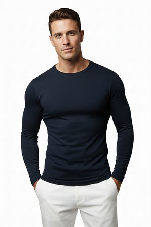 RizzUP Lacivert Dar Kalıp Likralı %90 Pamuk Erkek Sweatshirt – Vücuda Oturan İnce Penye Sweat 2300423