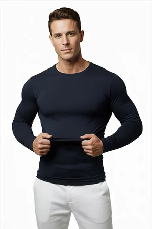 RizzUP Lacivert Dar Kalıp Likralı %90 Pamuk Erkek Sweatshirt – Vücuda Oturan İnce Penye Sweat 2300423