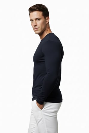 RizzUP Lacivert Dar Kalıp Likralı %90 Pamuk Erkek Sweatshirt – Vücuda Oturan İnce Penye Sweat 2300423