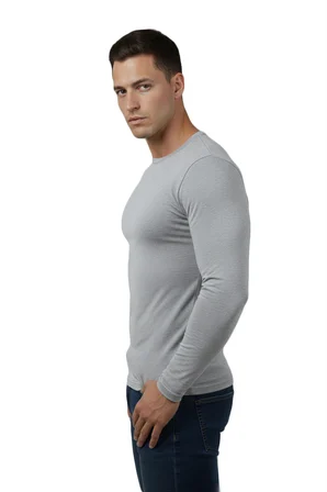 RizzUP Gri Dar Kalıp Likralı %90 Pamuk Erkek Sweatshirt – Vücuda Oturan İnce Penye Sweat 2300423