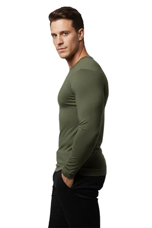RizzUP Haki Dar Kalıp Likralı %90 Pamuk Erkek Sweatshirt – Vücuda Oturan İnce Penye Sweat 2300423