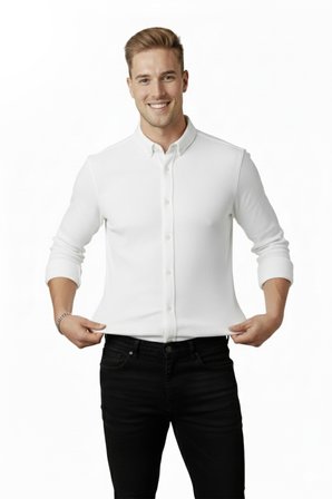 RizzUP Erkek Beyaz Slim Fit Fitilli Gömlek – Likralı Esnek Kumaş Şık Model 2500805