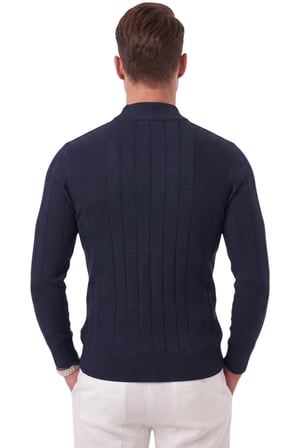 RizzUP Erkek Slim Fit Tüylenmeyen Çizgi Dokulu Yarım Balıkçı Yaka Lacivert Triko Kazak 2505491
