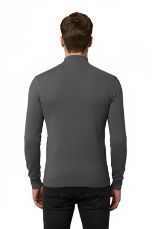 RizzUP Antrasit Slim Fit Yarım Balıkçı Yaka Likralı İnce Triko Erkek Yarım Boğazlı Kazak 2505502