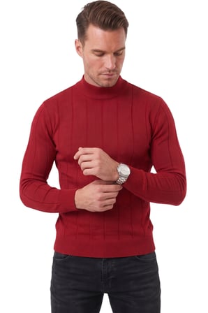 RizzUP Erkek Slim Fit Yarım Balıkçı Yaka Çizgi Dokulu Bordo Triko Kazak 2505503