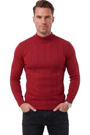 RizzUP Erkek Slim Fit Yarım Balıkçı Yaka Çizgi Dokulu Bordo Triko Kazak 2505503