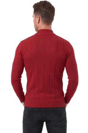 RizzUP Erkek Slim Fit Yarım Balıkçı Yaka Çizgi Dokulu Bordo Triko Kazak 2505503