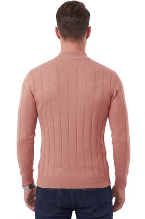 RizzUP Erkek Slim Fit Yarım Balıkçı Yaka Çizgi Dokulu Gülkurusu Triko Kazak 2505503