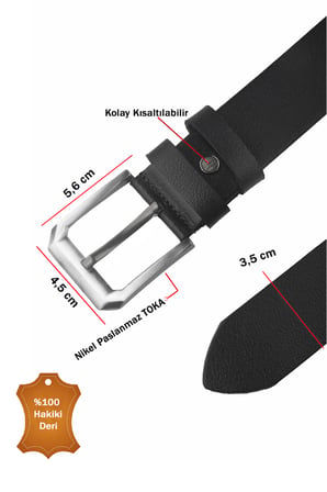 RizzUP Siyah Hakiki Deri Spor Erkek Kemer – 3,5 cm Genişlik, Şık ve Dayanıklı 2502634