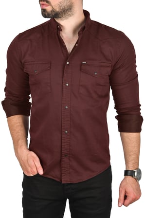 RizzUP Erkek Bordo Slim Fit Likralı Gabardin Gömlek – Büyük Beden Seçenekli Spor Gömlek 2502503