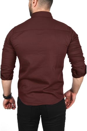RizzUP Erkek Bordo Slim Fit Likralı Gabardin Gömlek – Büyük Beden Seçenekli Spor Gömlek 2502503