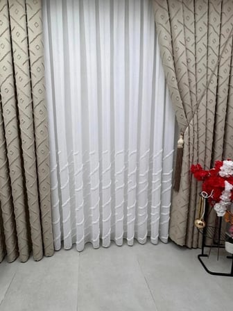NİVEMESHOME AHU 1-0049P  YARI DESENLİ  1/3  PİLELİ  TÜL PERDE APM
