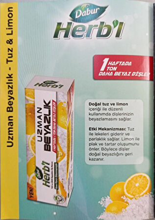 HERB'L Uzman Beyazlık Tuz ve Limon Beyazlatıcı Diş Macunu 100gr (Florürsüz)