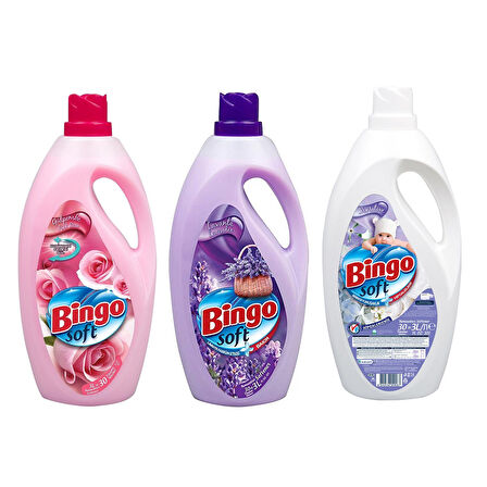 Bingo Soft Yumuşatıcı 3 lt 3 lü Karma Paket  Sensitive  Gül  Lavanta