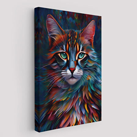 Renkli Karizmatik Kedi Dekoratif Duvar Tablosu-6225