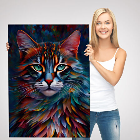 Renkli Karizmatik Kedi Dekoratif Duvar Tablosu-6225