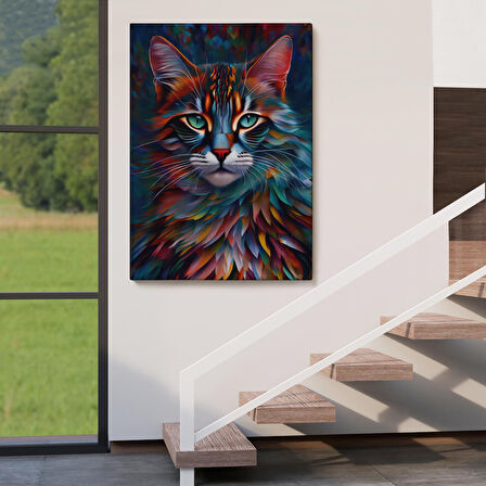 Renkli Karizmatik Kedi Dekoratif Duvar Tablosu-6225