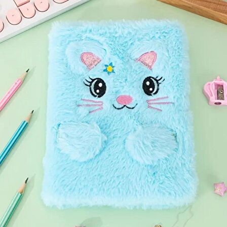 Peluş Çizgili Kedi Tasarımlı Defter