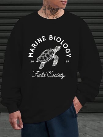 Deniz Biyolojisi Kaplumbağa Baskılı Sweatshirt Erkekler İçin Bisiklet Yaka Günlük Kazaklar Po