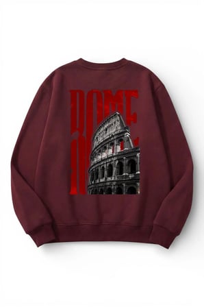 Unisex Yumuşak Dokulu Rome Baskılı Tasarım Oversize 3 İplik Bisiklet Yaka Sweatshirt