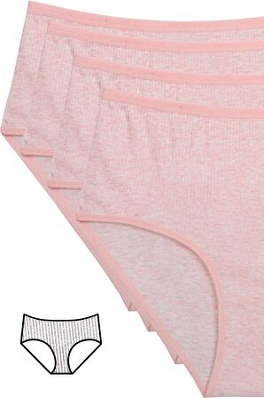 4'lü Yeni Seri Renkli Yüksek Bel Fitilli Ribana Bato Külot Pembe