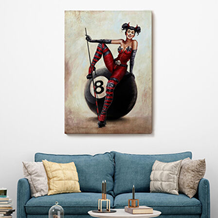 Bilardo Topunun Üstünde Oturan Pub Kızı Duvar Tablosu-6230