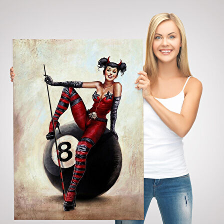 Bilardo Topunun Üstünde Oturan Pub Kızı Duvar Tablosu-6230