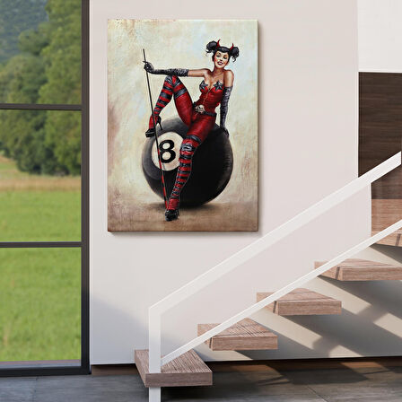 Bilardo Topunun Üstünde Oturan Pub Kızı Duvar Tablosu-6230