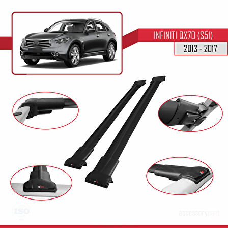 Infiniti QX70 (S51) 2013-2017 Arası ile Uyumlu FLY Model Ara Atkı Tavan Barı Siyah 2 Adet