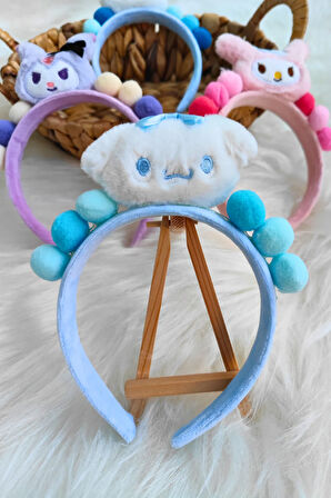 Peluş Ponpon Detaylı Hello Kity-Kuromi -Melody-Cinnamoroll Taç