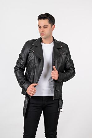 Deri Effect Erkek Siyah Spor Hakiki Deri Ceket